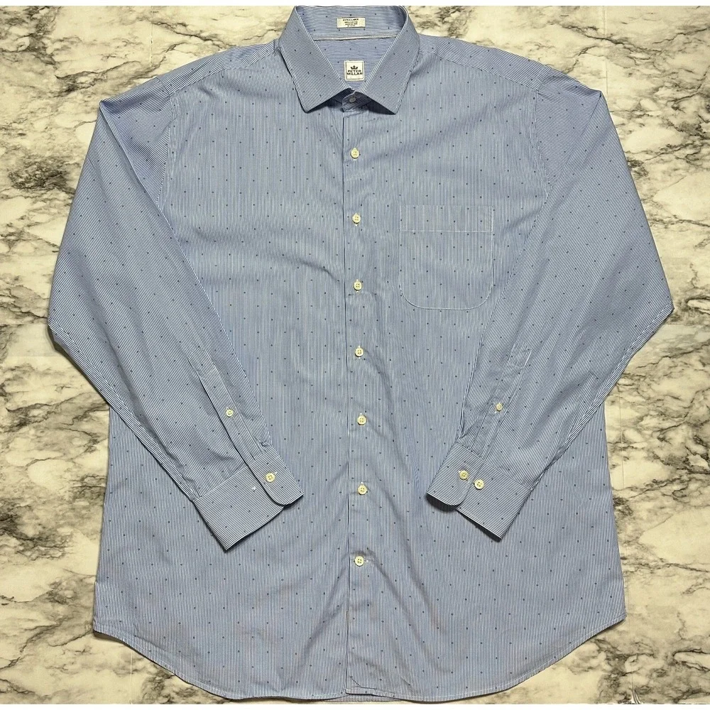 Peter Millar Men's Golf Shirt Size XL Blue White Striped & Blue Dots Long Sleeve